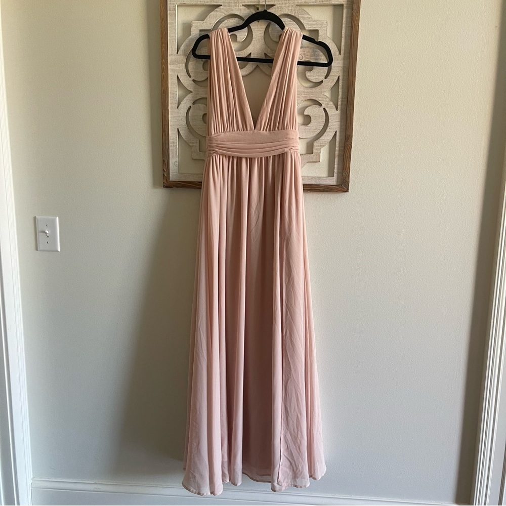 Lulus Heavenly Hues Blush Pink Maxi Dress V-Neck Chiffon Formal Gown Womens S